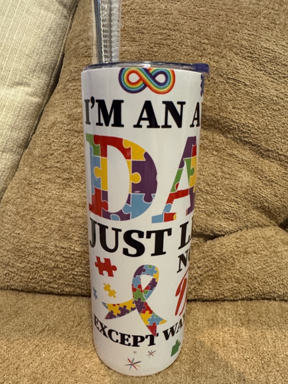 Hand Crafted White Autism Puzzle Print Stainless Tumbler